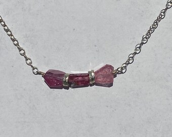 Sterling Silver and Pink Tourmaline Beaded Necklace