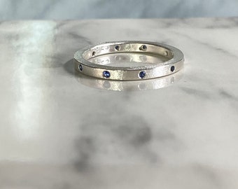 Sterling Silver Diamond Dust Sapphire Stack Ring