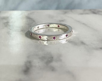 Sterling Silver Pancake Rocks Ruby Stack Ring