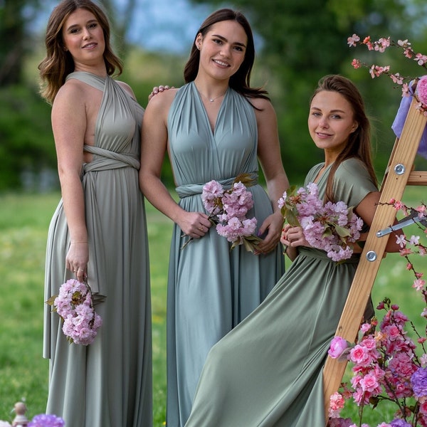 Silver Sage Bridesmaid Dress, Fossil Green Infinity Dress, Multiway Bridesmaid Dress, Bridal Party Dress, Bridesmaid Dress, Plus Size Dress