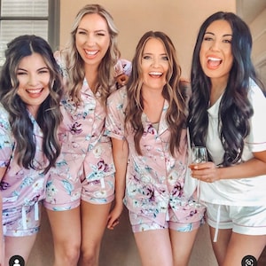 Soft&Stretchy Floral Bridesmaid Pajamas, Shirts, Robes; Bridesmaid PJs, Bachelorette Party, Bridesmaid Gift, Bridal Getting Ready Outfits