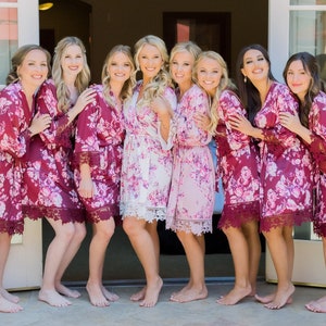 FINAL SALE! Soft & Stretchy Bridal Robes | Bridesmaid Gifts| Lace Bridesmaid Robes| Floral Robes | Bridal Party Robes | Baby Shower Gift