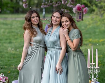 Bridesmaid Dress, Bridesmaid Infinity Dress, Convertible Bridesmaid Dress, Bridal Party Dress, Silver Sage Bridesmaid Gown, Plus Size Dress