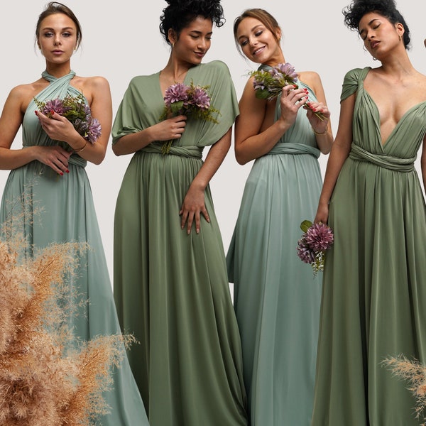 TREND COLORS 2023! Fossil Green Bridesmaid Dress, Convertible Bridesmaid Dress, Bridal Party Dress, Multiway Infinity Dress, Wedding Dress