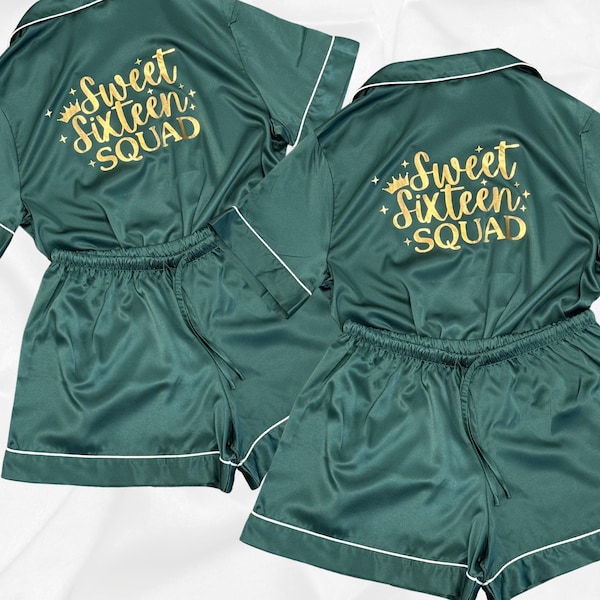 Sweet Sixteen Pajamas, Birthday Party Monogram Satin Pajamas Set, Birthday Girl PJs, Sweet 16 Gift for Girls, Birthday Gift for Daughter