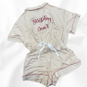 Personalized Birthday PJs, Bridesmaid Pajamas, Bridesmaid Gift, Personalized Bridal Party PJs, Bachelorette Party Pajamas, Wedding PJ Set