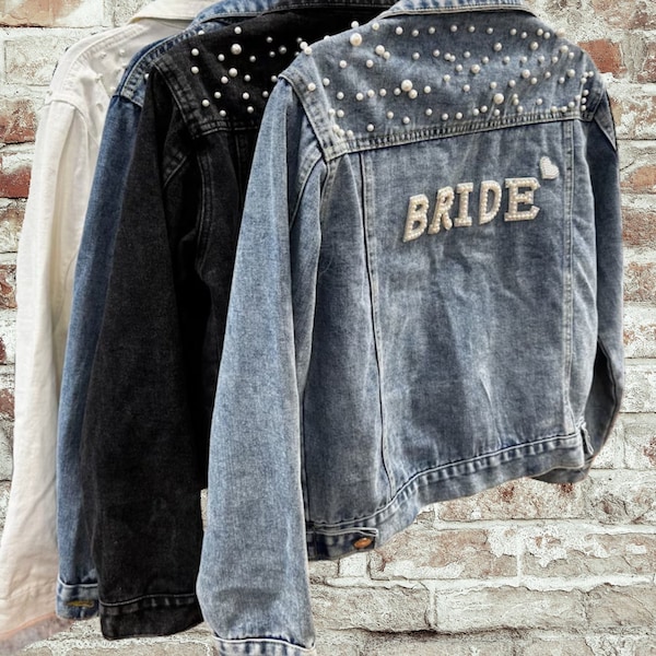 Braut Jeansjacke, Frau Jeansjacke, personalisierte Jeansjacke, Brautjacke, Brautdusche Geschenk, Brautjacke Perlen, Valentinstag Geschenk