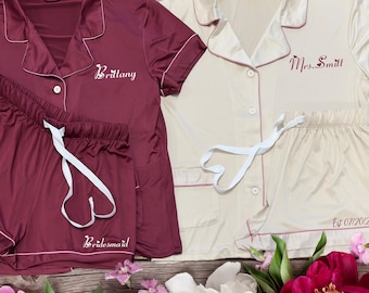 Pyjama de demoiselle d'honneur personnalisé le plus doux, cadeau de demoiselle d'honneur, pyjama personnalisé assorti, monogramme, cadeau pour la mariée, cadeau d'enterrement de vie de jeune fille