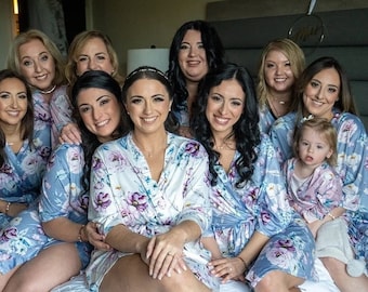 FINAL SALE! Floral Bridesmaid Robes | Bridesmaid Gifts| Bridal Party Robes| Floral Robes| Kimono | Dusty Blue Bridal Robes | Wedding Robes