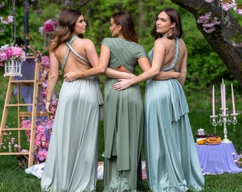 Infinity Dress, Green Bridesmaid Dress, Convertible Maxi Bridesmaid Dress, Bridal Party Convertible Dress, Wedding Dress, Multiway Dress