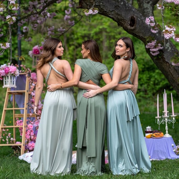 Infinity Dress, Green Bridesmaid Dress, Convertible Maxi Bridesmaid Dress, Bridal Party Convertible Dress, Wedding Dress, Multiway Dress