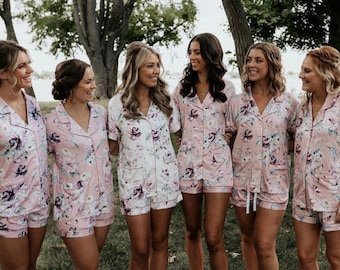 NEW! Floral Bridesmaid Pajamas,Customized  Pajama Set Bridesmaid, Bridesmaid PJs Jersey Cotton , Pajama Short Set, Pajama Set Bridal