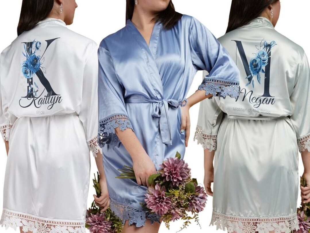 Softest Custom Name Bridal Party Robes, Satin Lace Robes, Bridesmaid