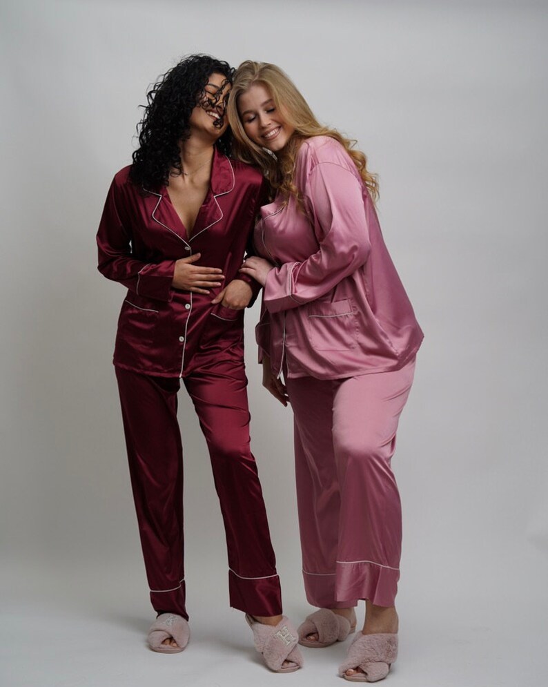 Long & Short Satin Pajama Set, Bridesmaid Proposal Gift, Personalized PJs for Bachelorette Party, Wedding Getting Ready PJs, Braut Pyjama afbeelding 7