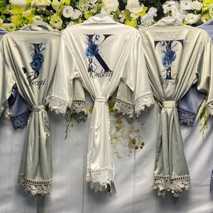 SALE! Dusty Blue Wedding Robes, Customized Bridal Robes Set 3 4 5 6 7 8 9, Bridesmaid Gifts, Blue Robes Set, Bridesmaid Robes Set image 8