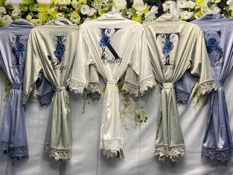 SALE! Dusty Blue Wedding Robes, Customized Bridal Robes Set 3 4 5 6 7 8 9, Bridesmaid Gifts, Blue Robes Set, Bridesmaid Robes Set image 8
