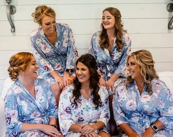 SALE! Bridal Robes | Bridesmaid Proposal Gifts| Bridal Party Outfit | Soft Jersey Cotton Floral Robes | Floral Bridal Party Robes |Alexandra