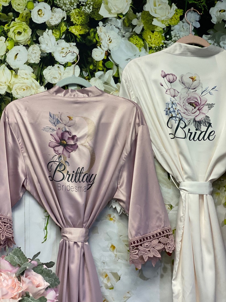 Customized Name Bridesmaid Robes Women's Silky Lace Robes Etsy