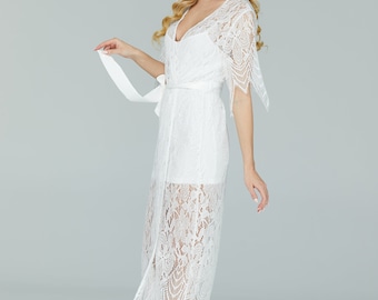 Bridal Lace Robe | Bride Gift| Bride Long Lace Robe | Honeymoon Robe | Bridal Shower Gift