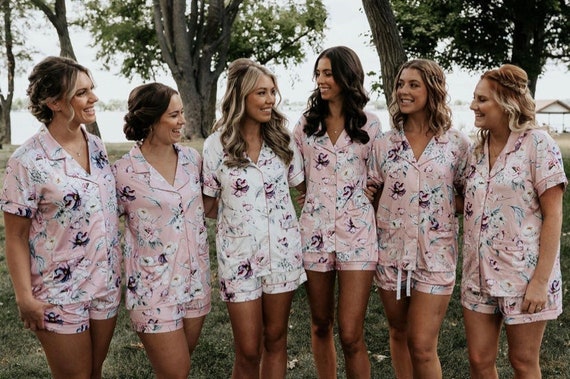 NEW Floral Bridesmaid Pajamas,customized Pajama Set Bridesmaid, Bridesmaid  Pjs Jersey Cotton , Pajama Short Set, Pajama Set Bridal 