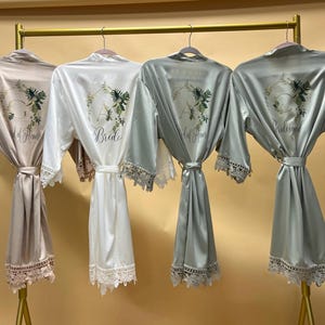 Sage Green Bridesmaid Robes, Set of Bridesmaid Robes, Bridesmaid Proposal Gift, Personalized Getting Ready Robes, Sage Satin Bridal Robes,