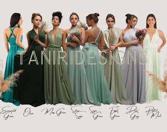 Bridesmaid Dress, Olive Green Maxi Bridesmaid Dress, Bridal Party Convertible Dress,  Multiway Infinity Dress, Dress for Wedding, Long Dress