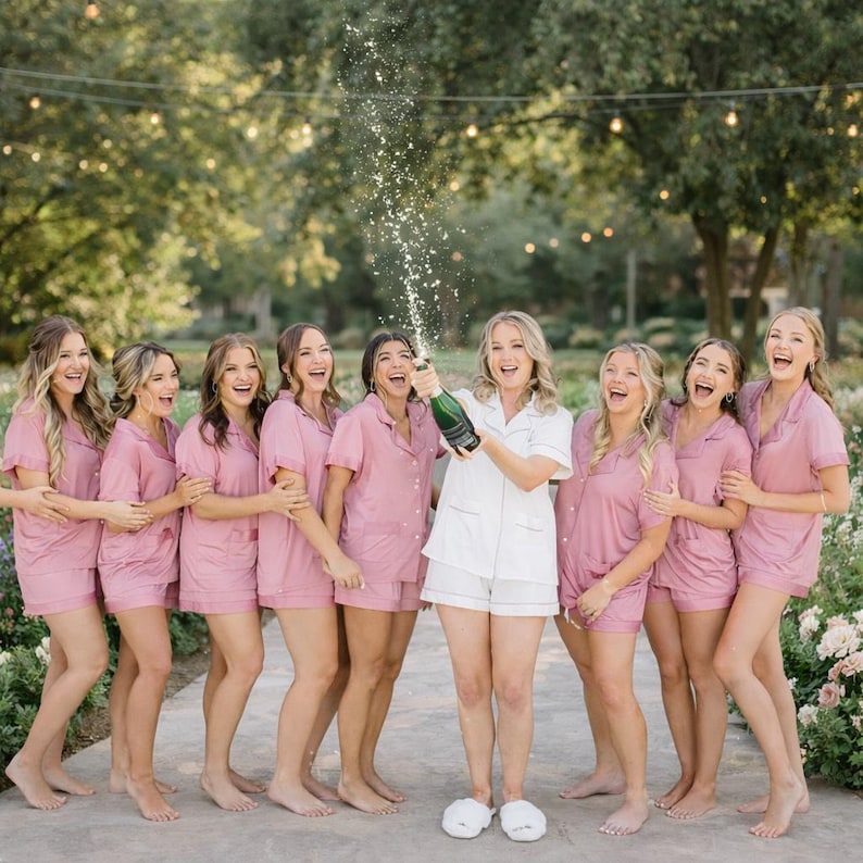 Soft and Stretchy Jersey Bridesmaid Pajamas, Bridesmaid Proposal Gift, Bachelorette Party, Personalized PJs for Getting Ready Pictures image 8