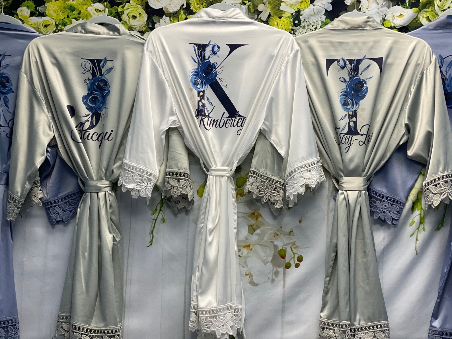 Blue Patterned Robe SALE! Dusty Blue Bridesmaid Robes, Personalized Bridal Robes Set 3 4 5 ...