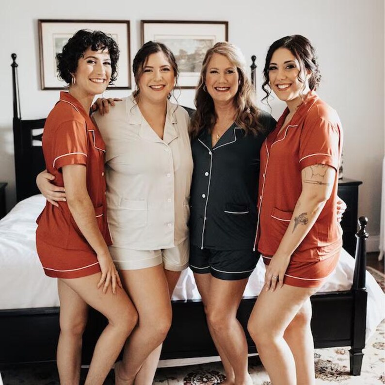 Soft and Stretchy Jersey Bridesmaid Pajamas, Bridesmaid Proposal Gift, Bachelorette Party, Personalized PJs for Getting Ready Pictures image 6