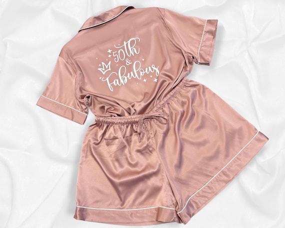 Personalized Satin Pajama Set, Gift for Her, 50th Birthday Gift, Personalized Gift, 50 and Fabulous, 30 and Fabulous, Birthday Party Pajamas