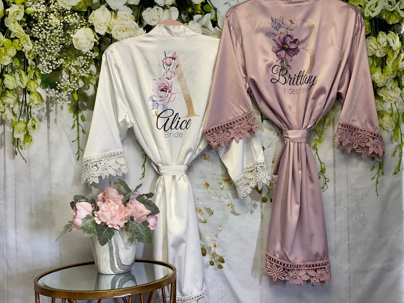Customized Name Bridesmaid Robes Women's Silky Lace Robes Etsy