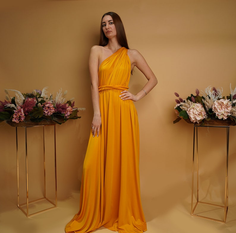 Mustard Infinity Bridesmaid Dress, Convertible Maxi Bridesmaid Dress ...