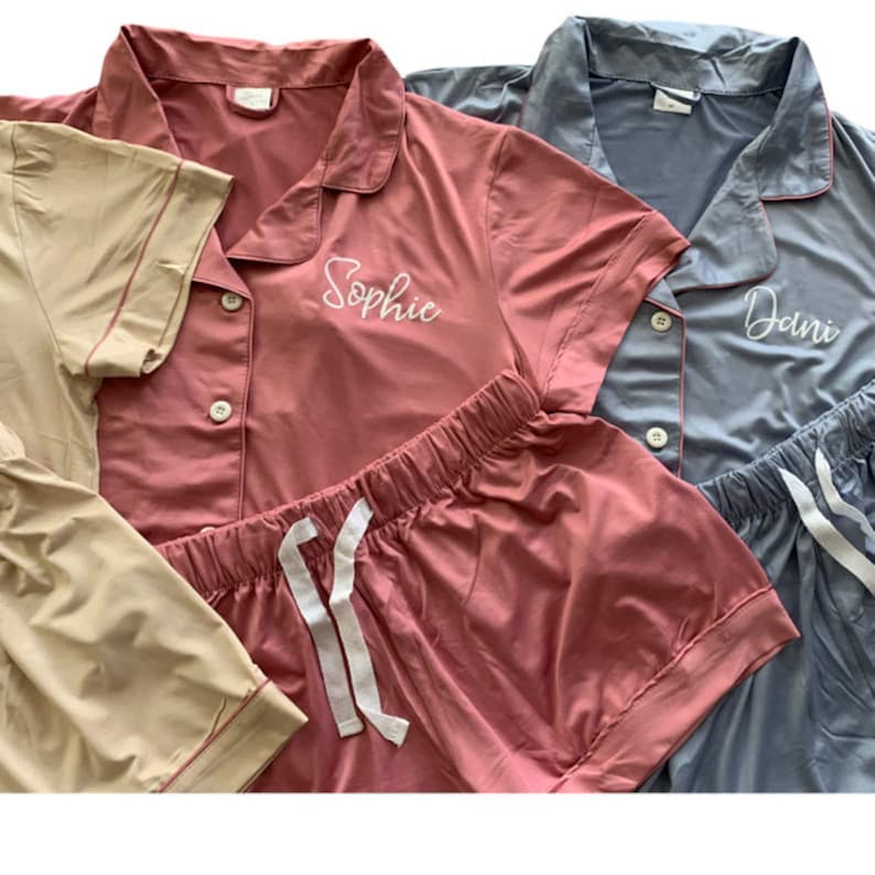 Soft and Stretchy Jersey Bridesmaid Pajamas, Bridesmaid Proposal Gift, Bachelorette Party, Personalized PJs for Getting Ready Pictures image 3