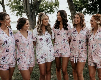Floral Bridesmaid PJ Sets / Pajama Shorts Set /Bridesmaid Pajama / Bridesmaid Gifts /Getting Ready Pajamas /Jersey Pjs/Bridesmaid Pyjamas