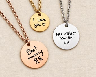 Personalised Actual Handwriting Disc Necklace - Custom Engraved