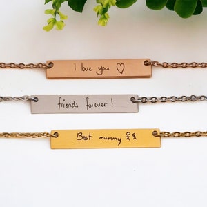 Real Handwriting Personalised Bar Necklace . Custom Engraved . Bridesmaids Gifts. Personalized Jewelry