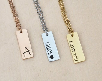 Personalised Bar Necklace • Custom Engraved • Dainty Minimalist Style