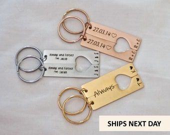 Personalised Couples Keyrings His and Her keychains Custom Engraved Text 3 Colours