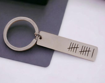 11th Anniversary Steel Keychain - Tally Marks Boyfriend Girlfriend Anniversary Gift Keyring
