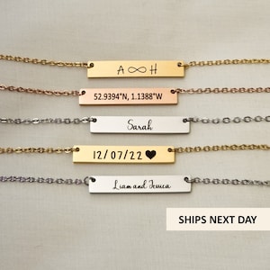 Personalised Bar Necklace . Custom Engraved . Name Necklace . Date Necklace . Coordinates Necklace . Bridesmaids Gifts. Personalized Jewelry