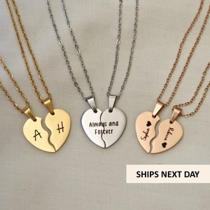 Personalised Best Friends Heart Necklaces Couples Necklaces Custom Engraved Gift For Her Minimalist Bridesmaid Gift Birthday Gift