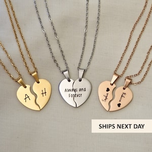 Personalised Best Friends Heart Necklaces Couples Necklaces Custom Engraved Gift For Her Minimalist Bridesmaid Gift Birthday Gift