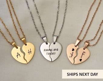 Personalised Best Friends Heart Necklaces Couples Necklaces Custom Engraved Gift For Her Minimalist Bridesmaid Gift Birthday Gift