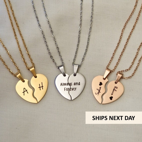 Two steel necklaces for a couple, heart shaped pendants with inscriptions  and zircons | Jewellery Eshop UK