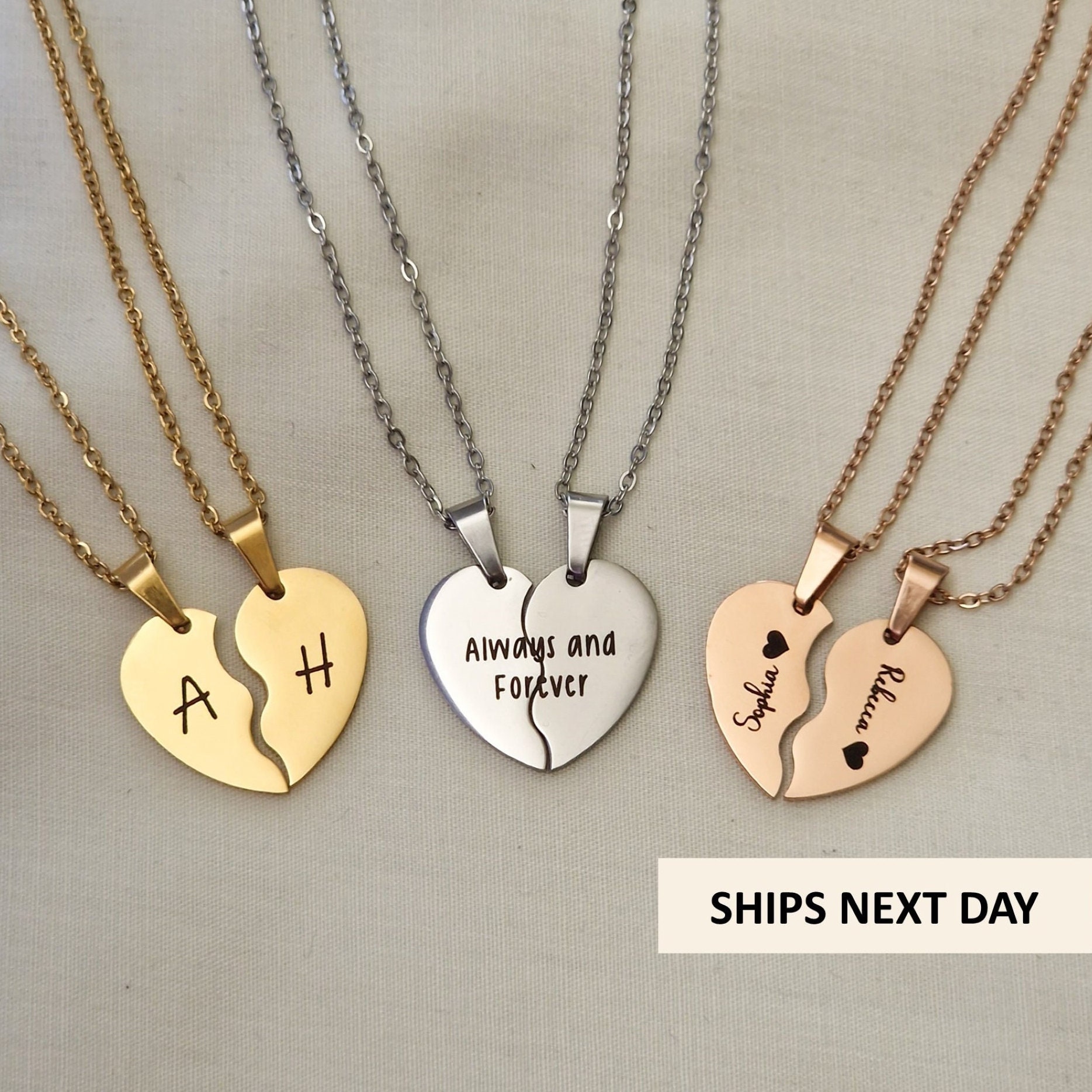 Personalized Joining Heart BFF Friendship Necklaces (4 Necklaces