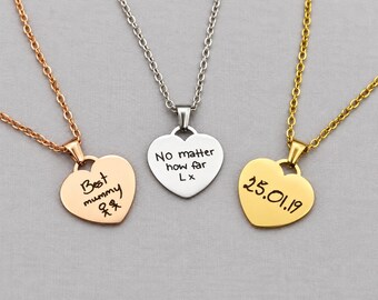 Personalised Actual Handwriting Heart Necklace - Custom Engraved Pendant