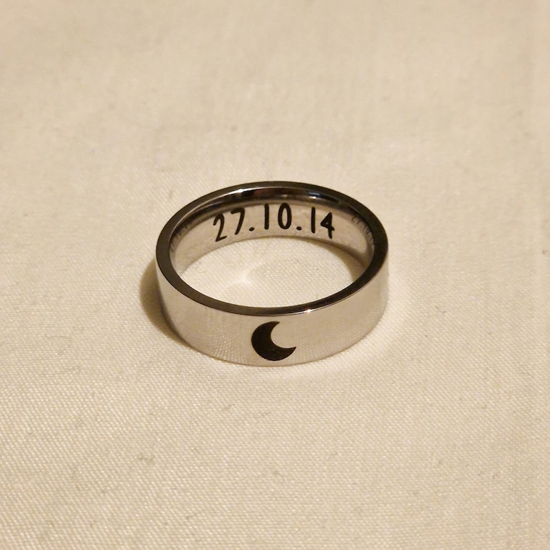 Sun And Moon Matching Couple's Rings - Stainless Steel His & Hers Set, High Polished Black - View #3