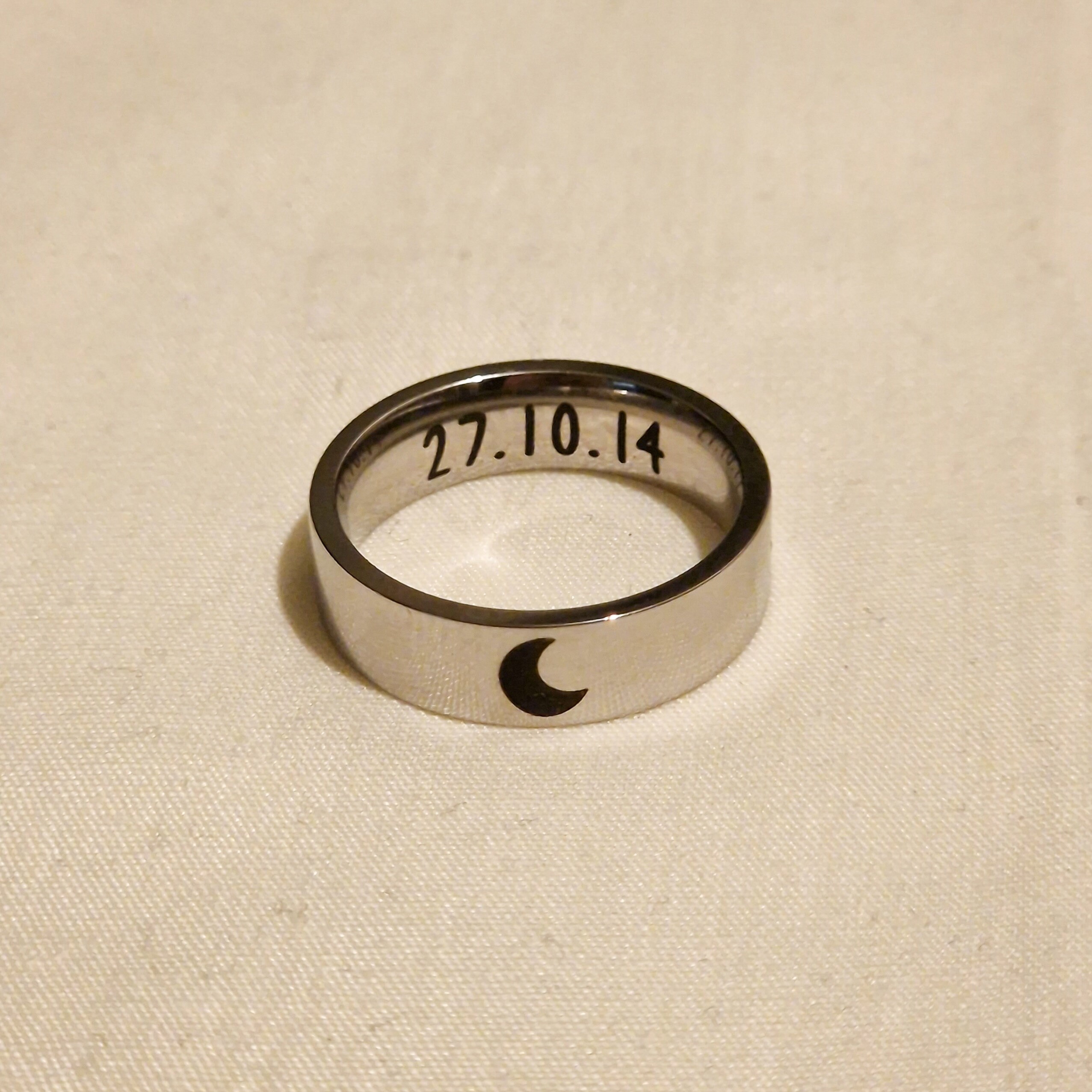 Sun And Moon Matching Couple's Rings - Stainless Steel His & Hers Set, High Polished Black - View #9