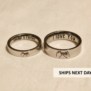 Personalised Pinky Promise Couples Rings, Stainless Steel. 4/6mm. Pinky Swear Best Friend Rings Set. Matching Rings. All sizes 4-14