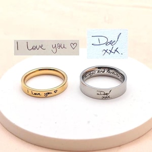 Actual Handwriting Ring, Custom Engraved Signature Ring, Personalised Memorial Band, Unisex Keepsake Gift
